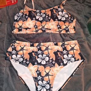 SHEIN Black and Orange Floral Bikini
